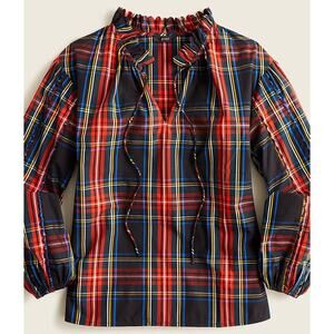 NWT J. Crew Scalloped Tie Neck Top in Stewart Tartan Plaid Sz XS Holiday Preppy